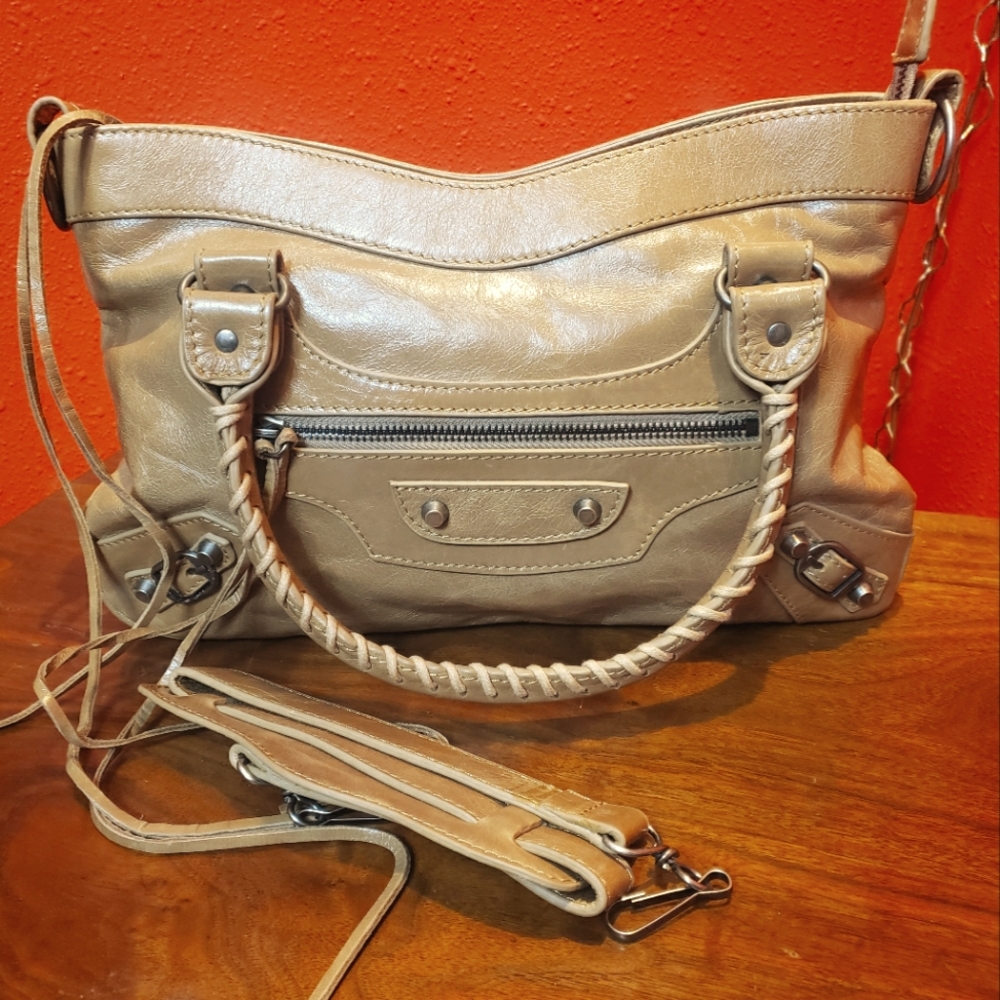 Authentic Balenciaga Tan / Beige 2 Way City Bag